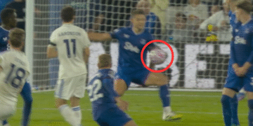 Leeds United beat Everton, Lukas Nmecha penalty video, James Tarkowski handball, match report, VAR information
