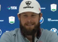 Golf information 2025, Tyrell Hatton press convention video about Ryder Cup Europe crew celebrations with Jon Rahm