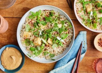 Crispy Tofu Bowl With Snap Pea-Miso Salad