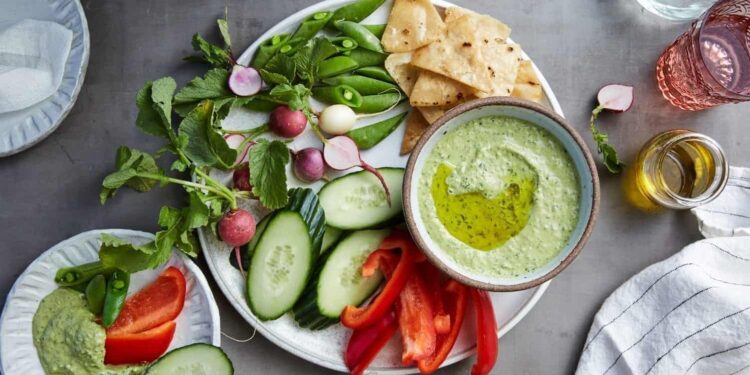Inexperienced Goddess Hummus with Crudites & Crackers