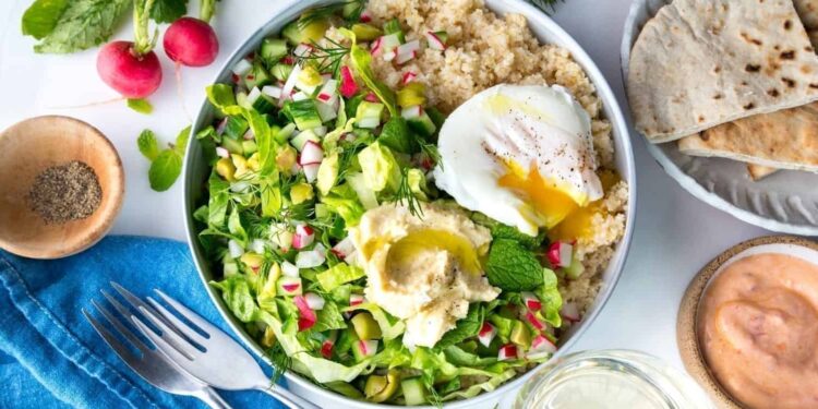 Center Jap Breakfast Bowl With Poached Eggs