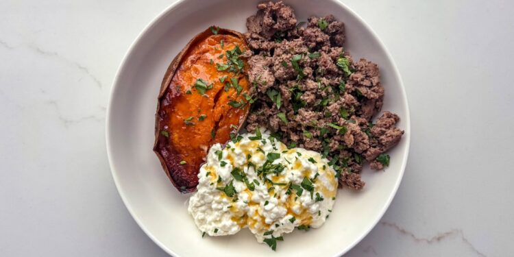 Candy Potato Floor Beef Cottage Cheese Bowl