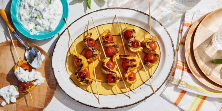 Curried Rooster Skewers With Raita