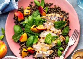 Grilled Hen, Lentil and Peach Salad