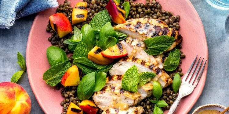 Grilled Hen, Lentil and Peach Salad