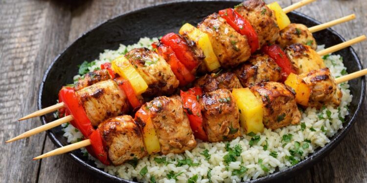 Hawaiian Hen Kebabs & Cilantro Ginger Rice
