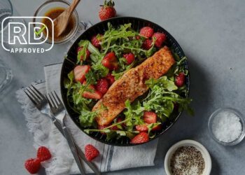 Air Fryer Salmon With Arugula-Berry Salad