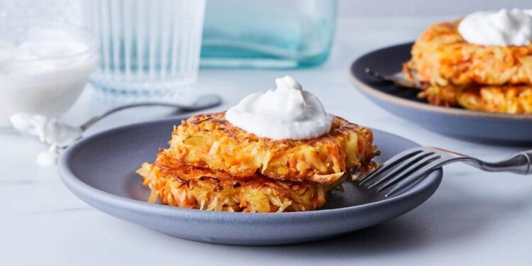 Air Fryer Potato-Carrot Latkes With Cumin Yogurt