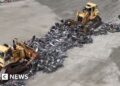 A whole lot of unlawful motorbikes bulldozed in NYC crime crackdown