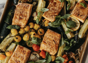 Sheet Pan Balsamic Salmon with Cherry Tomatoes & Zucchini