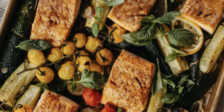 Sheet Pan Balsamic Salmon with Cherry Tomatoes & Zucchini