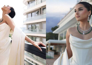 Tara Sutaria Channels Timeless Glamour in Ivory Satin Robe Adorned With Emerald Jewels