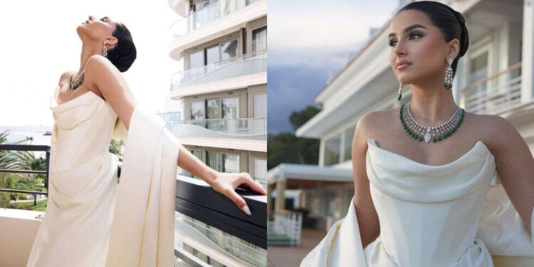 Tara Sutaria Channels Timeless Glamour in Ivory Satin Robe Adorned With Emerald Jewels