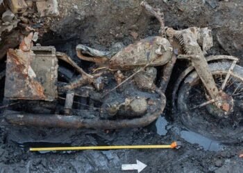 Budapest’s low Danube uncovered two German troopers and a DKW navy motorbike; mud combined with gasoline oil preserved id discs after round 80 years