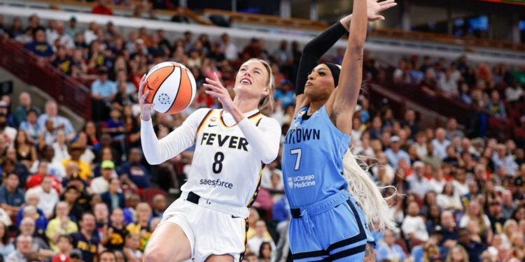 Sky’s DiJonai Carrington ejected for foul on Fever’s Sophie Cunningham