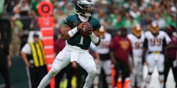Hurts dominates, Eagles stuff Commanders’ late two-point attempt for win