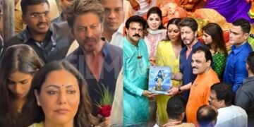 Photographs: Shah Rukh Khan Visits Lalbaugcha Raja With Gauri Khan and Suhana Khan